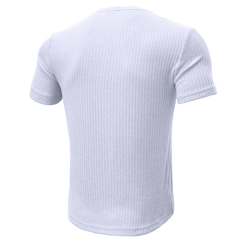 Slim Fit Short-sleeved Shirts Summer V-neck Button T-shirt Men's Clothing