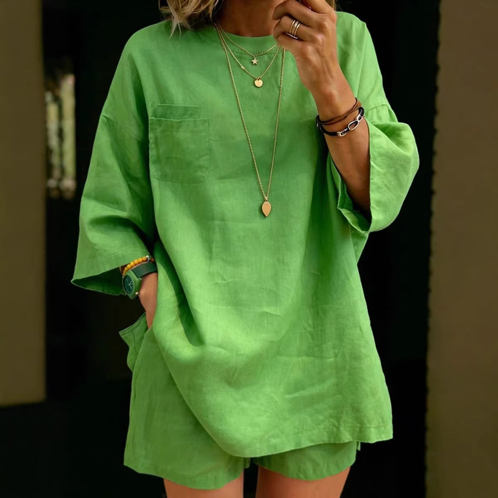 Women's Loose-fitting Short-sleeve And Shorts Set