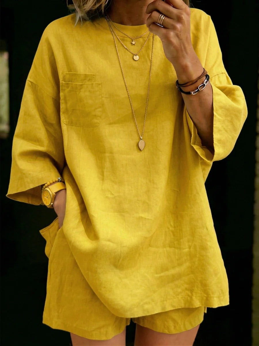 Women's Loose-fitting Short-sleeve And Shorts Set