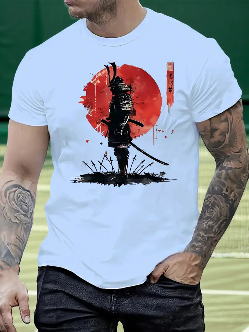 Camiseta de punto de seda helada con bloques de color para hombre
