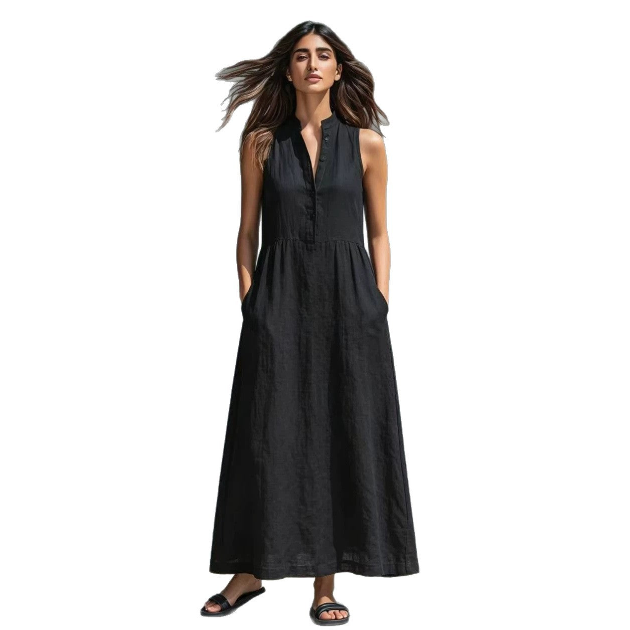Resort-style Stand-collar Maxi Dress
