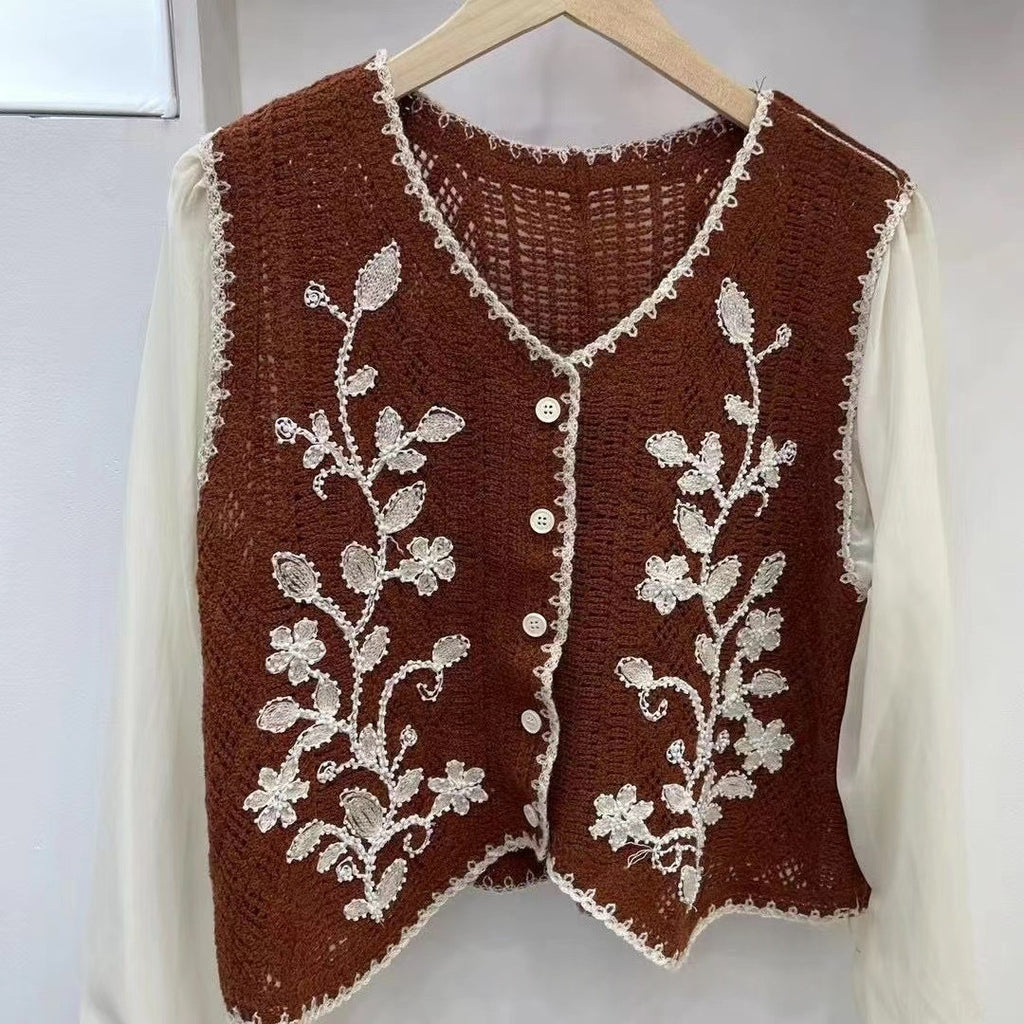 Women's Retro V-Neck Embroidered All-Match Top