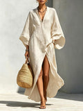 Batwing-sleeve Loose-fitting Maxi-length Resort Dress