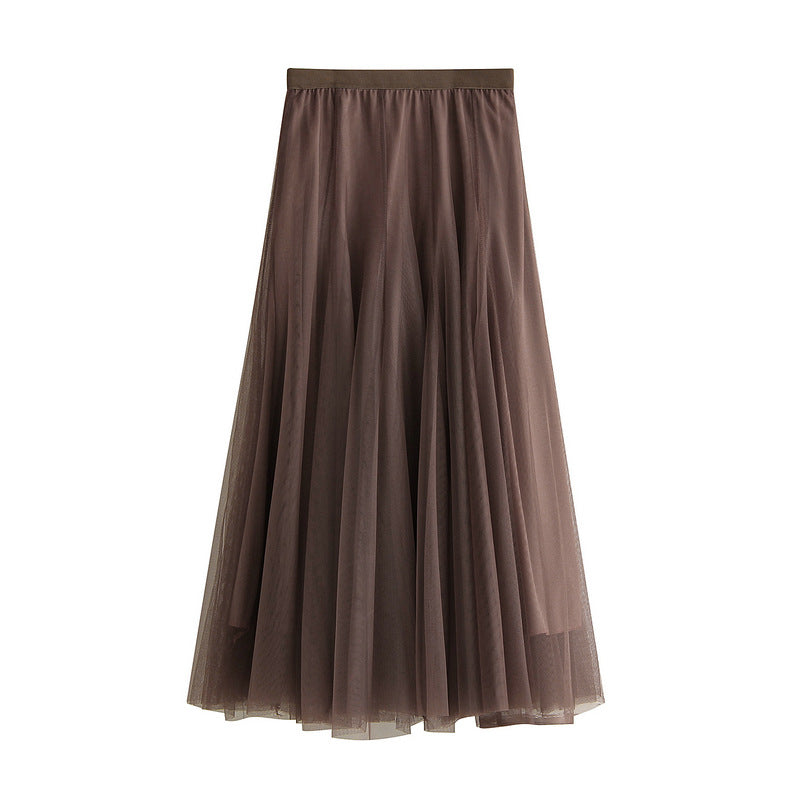 New Autumn And Winter High Waist Mid-length Tulle Skirt Pleated Skirt