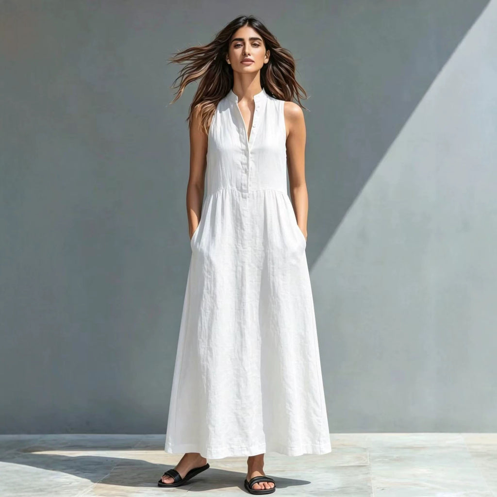 Resort-style Stand-collar Maxi Dress