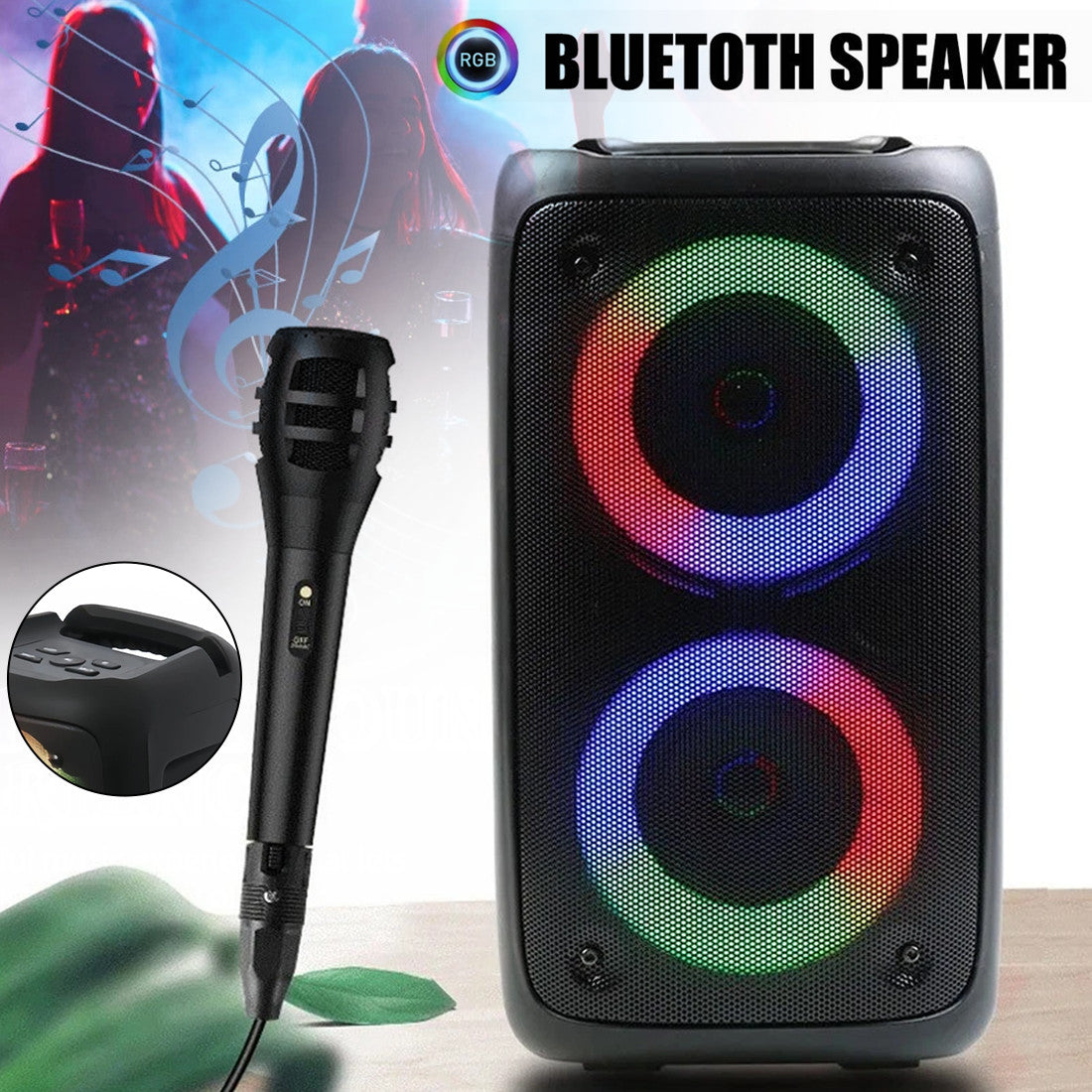 Portable Bluetooth Speaker Sub Woofer Heavy Bass Sound System Party & Mic