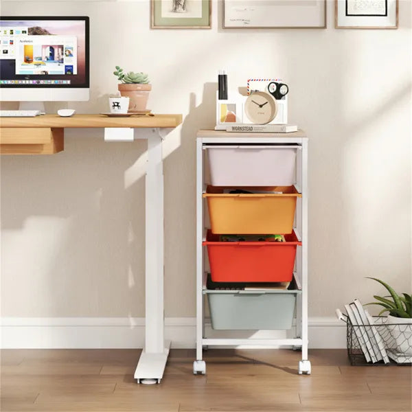 wer Rolling Storage Cart, Mobile Utility Organizer With MDF Wooden Top (Macaron)4-Dra
