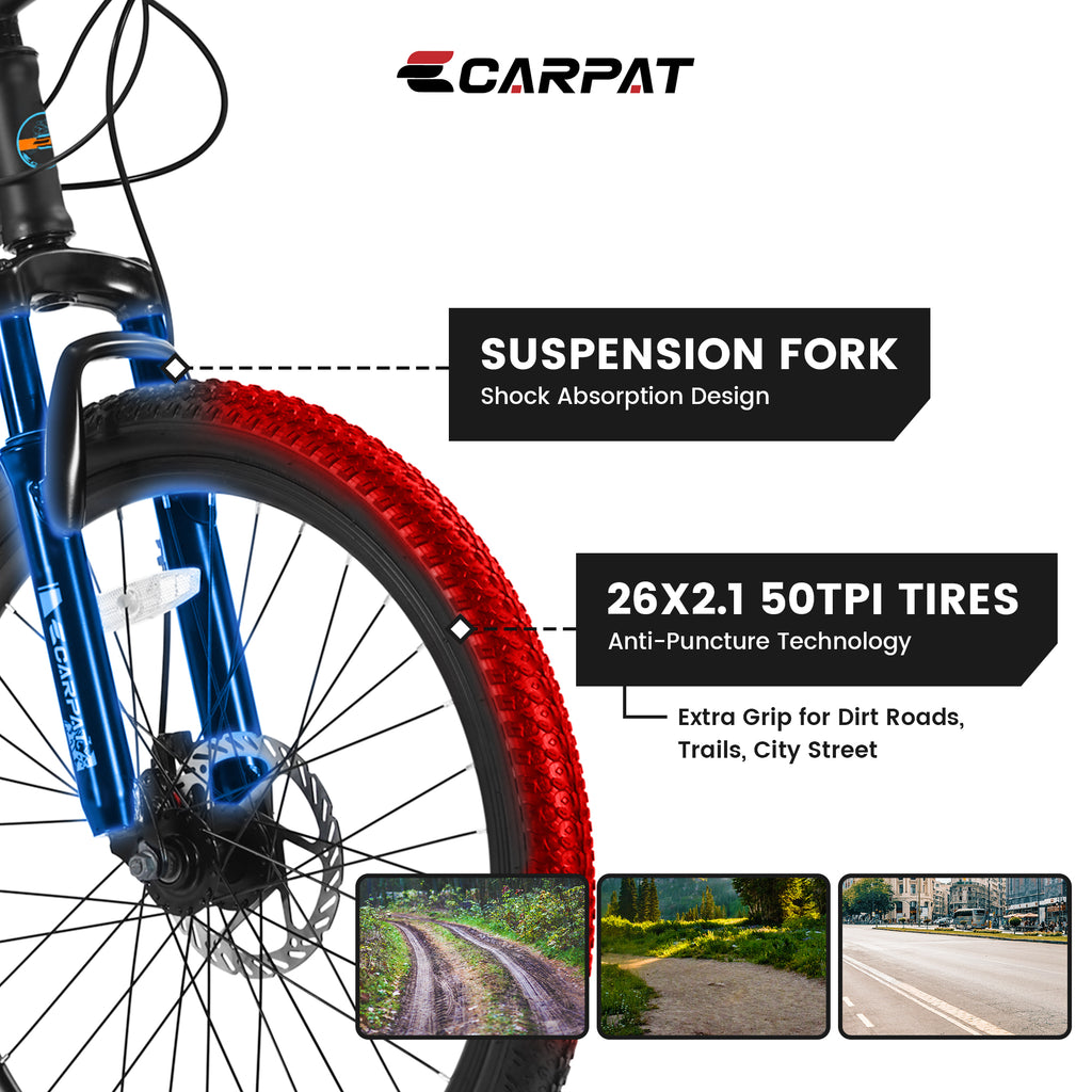 S26102 26 Inch Mountain Bike, Shimano 21 Speeds With Mechanical Disc Brakes, High-Carbon Steel Frame, Suspension Bikes Mountain Bicycle For Teenagers
