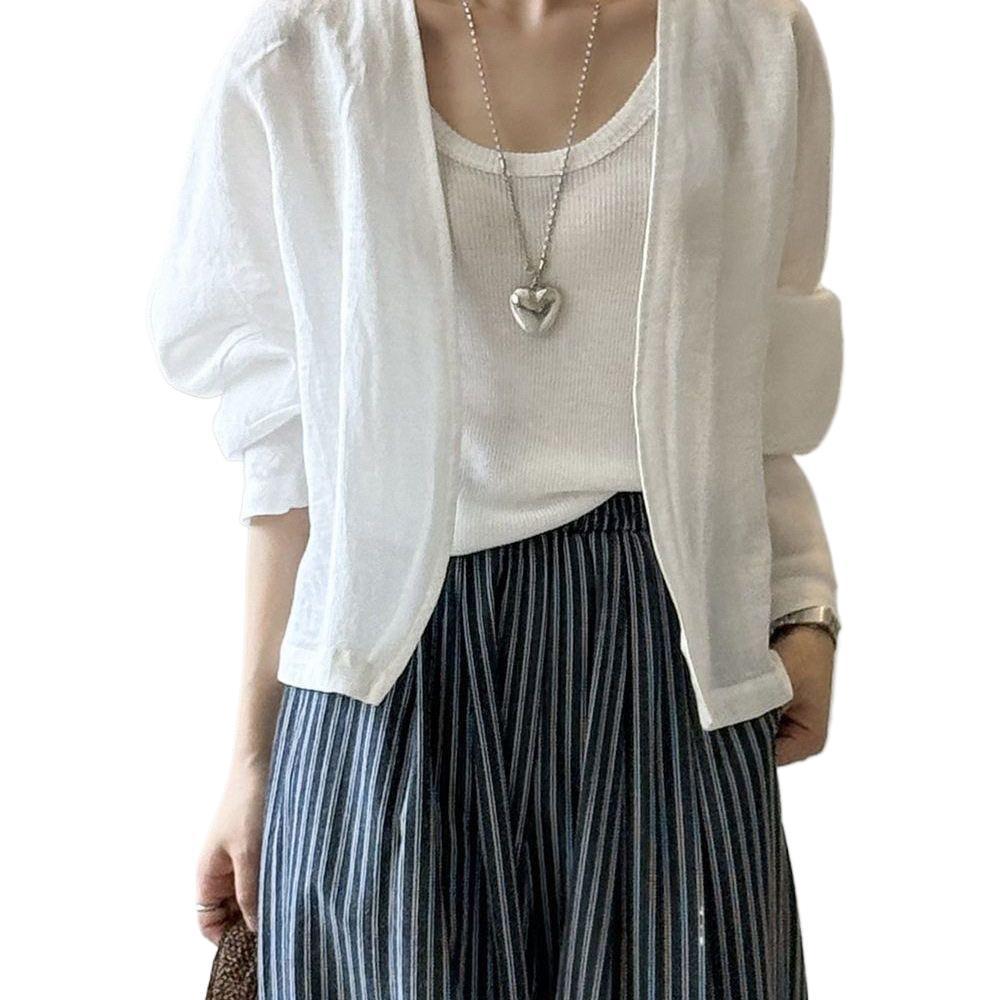 Retro Cotton-Feel Womens Thin Loose-Fit Sun-Protective Top