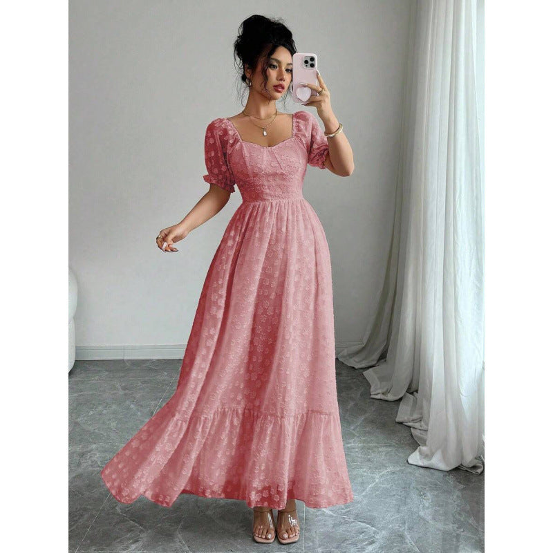 Women's Solid Color Casual Waist-cinching Jacquard Dress