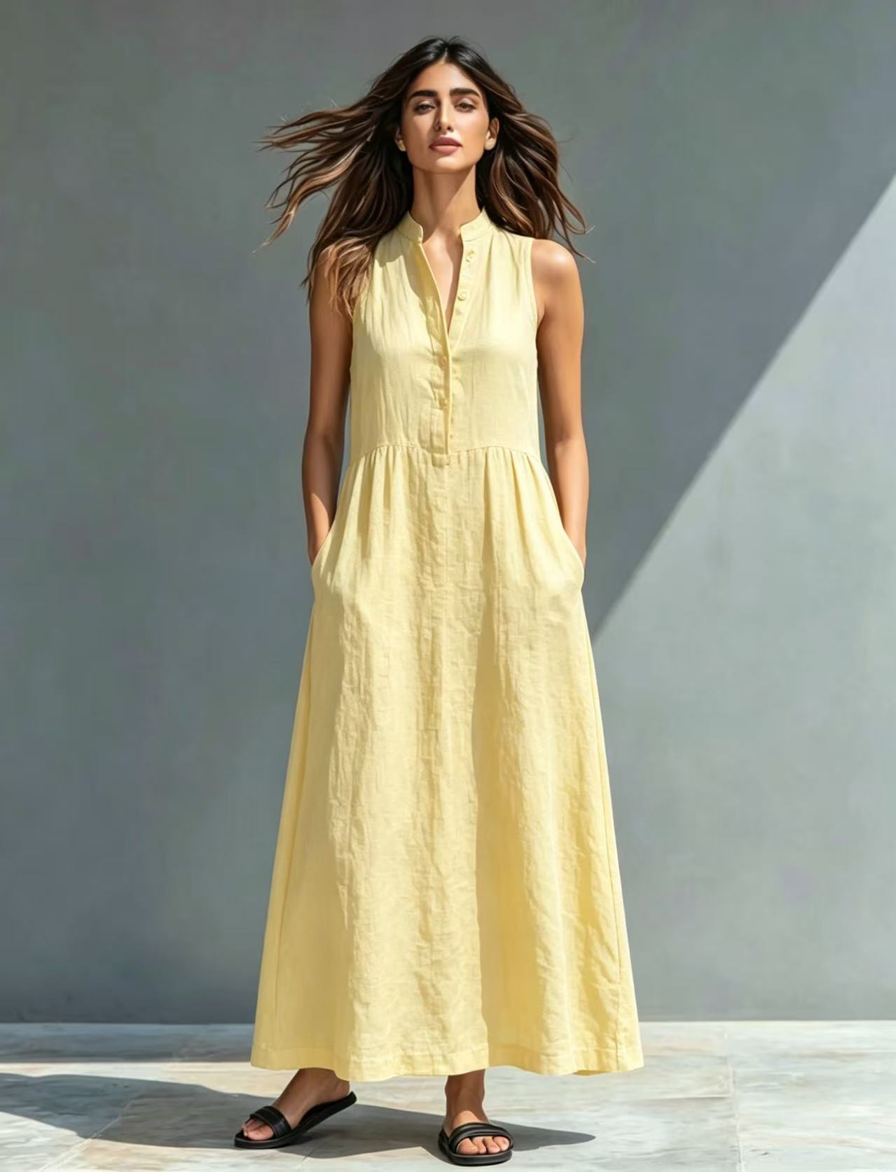 Resort-style Stand-collar Maxi Dress