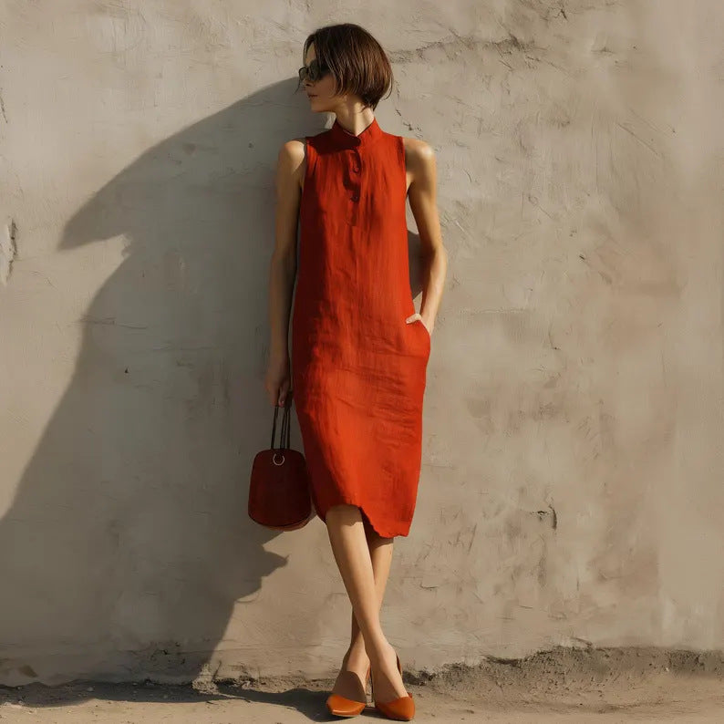 Solid-color Loose Sleeveless Dress