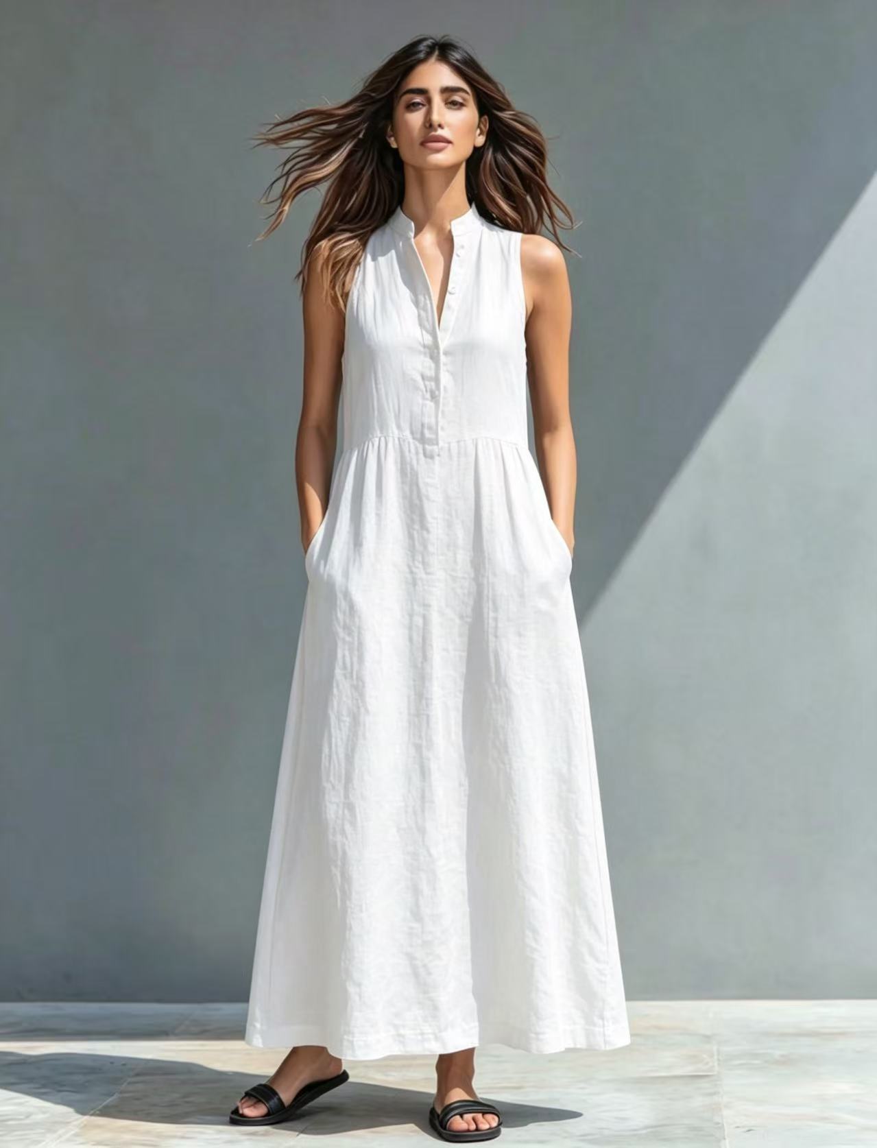 Resort-style Stand-collar Maxi Dress