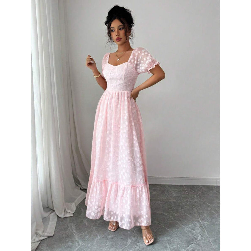 Women's Solid Color Casual Waist-cinching Jacquard Dress