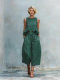 Ruffled Suits Summer Round Neck Sleeveless Top And Loose Wide-leg Pants Casual Fashion Straight Trouser Set