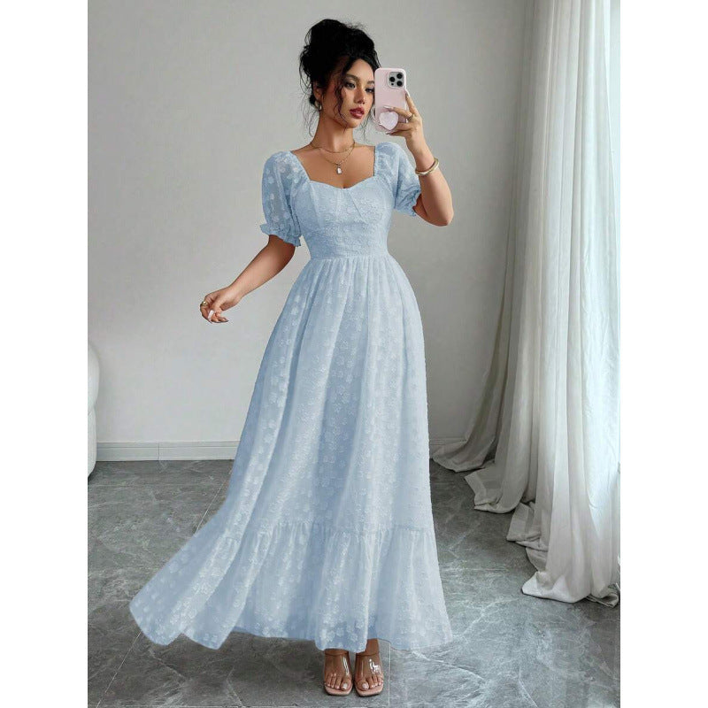 Women's Solid Color Casual Waist-cinching Jacquard Dress
