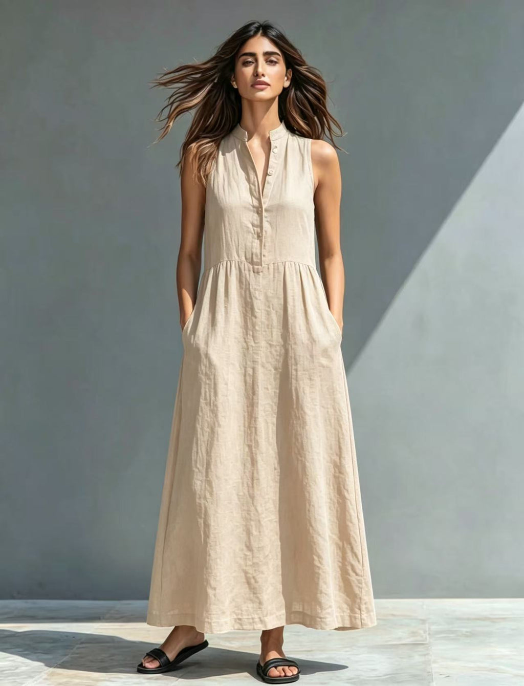 Resort-style Stand-collar Maxi Dress
