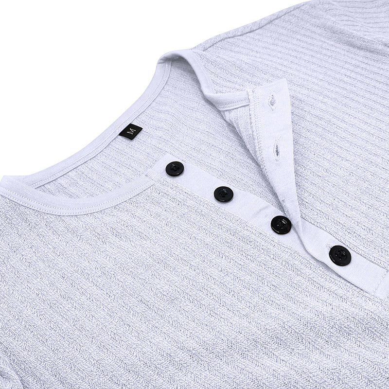 Slim Fit Short-sleeved Shirts Summer V-neck Button T-shirt Men's Clothing