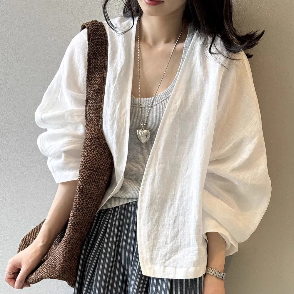 Retro Cotton-Feel Womens Thin Loose-Fit Sun-Protective Top