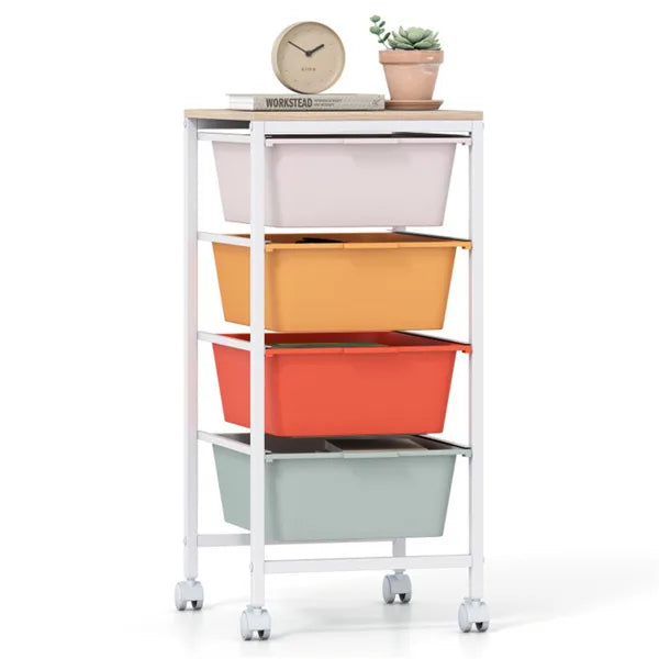 wer Rolling Storage Cart, Mobile Utility Organizer With MDF Wooden Top (Macaron)4-Dra
