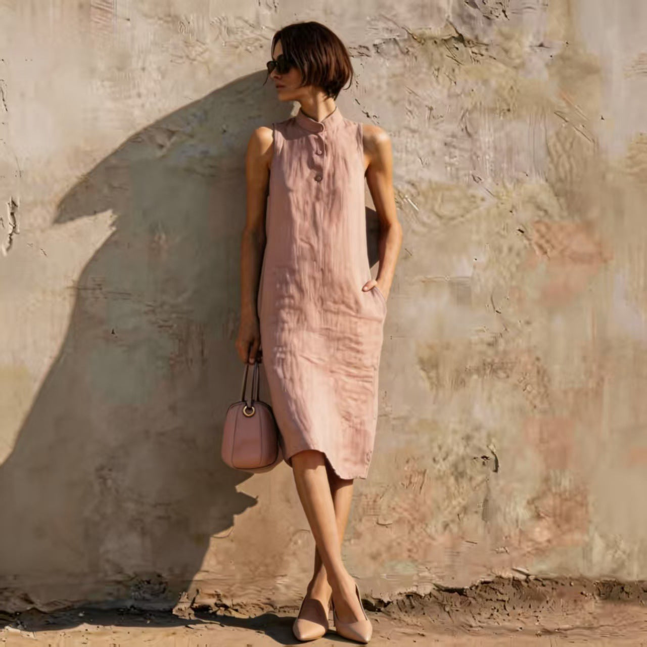 Solid-color Loose Sleeveless Dress