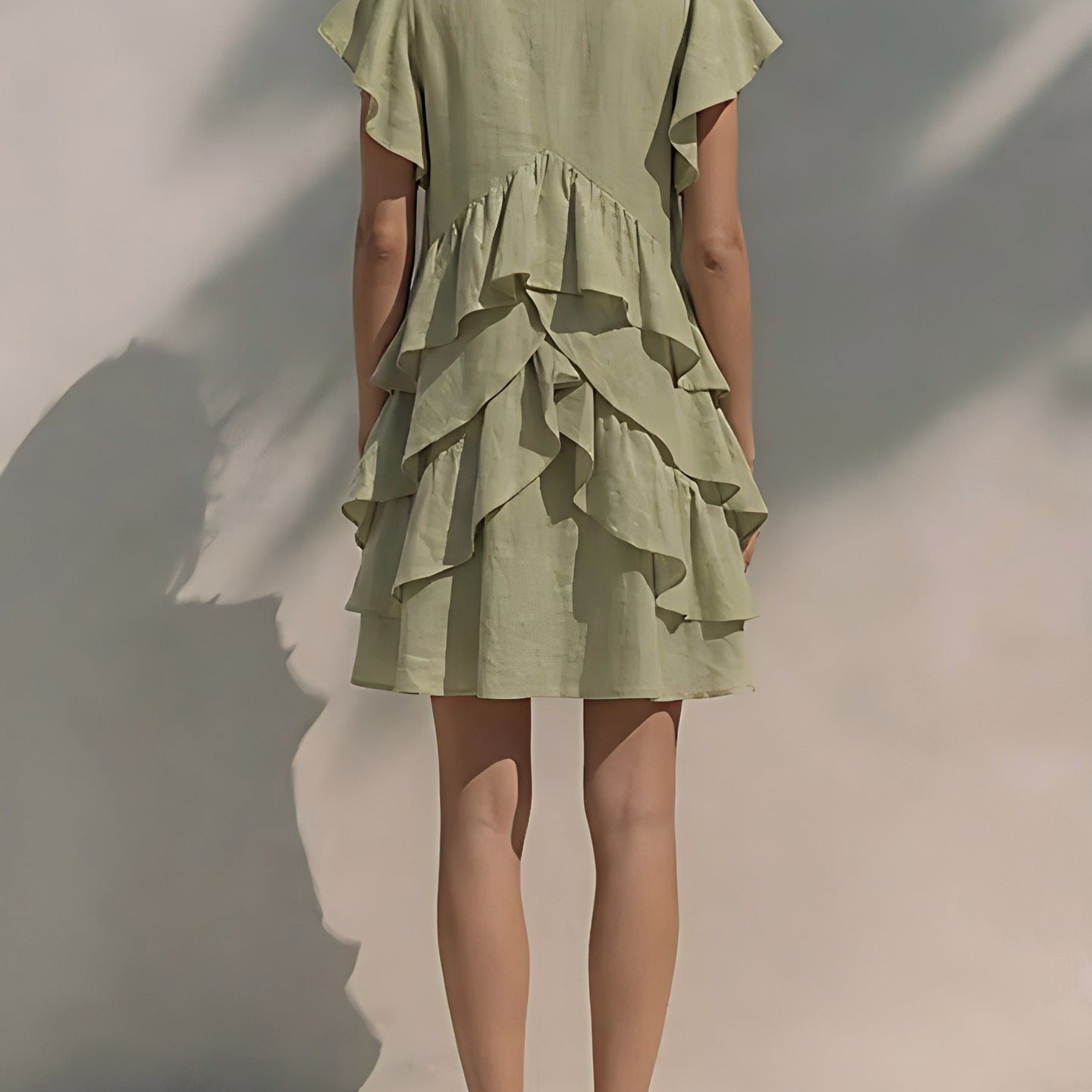 Women's V-Neck Ruffled-Edge Short-Sleeve Casual Loose Dress