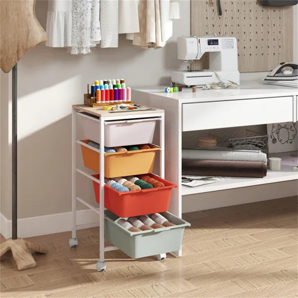 wer Rolling Storage Cart, Mobile Utility Organizer With MDF Wooden Top (Macaron)4-Dra