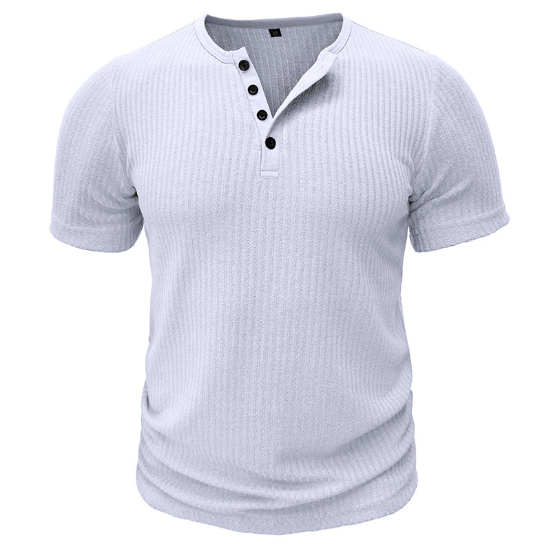 Slim Fit Short-sleeved Shirts Summer V-neck Button T-shirt Men's Clothing