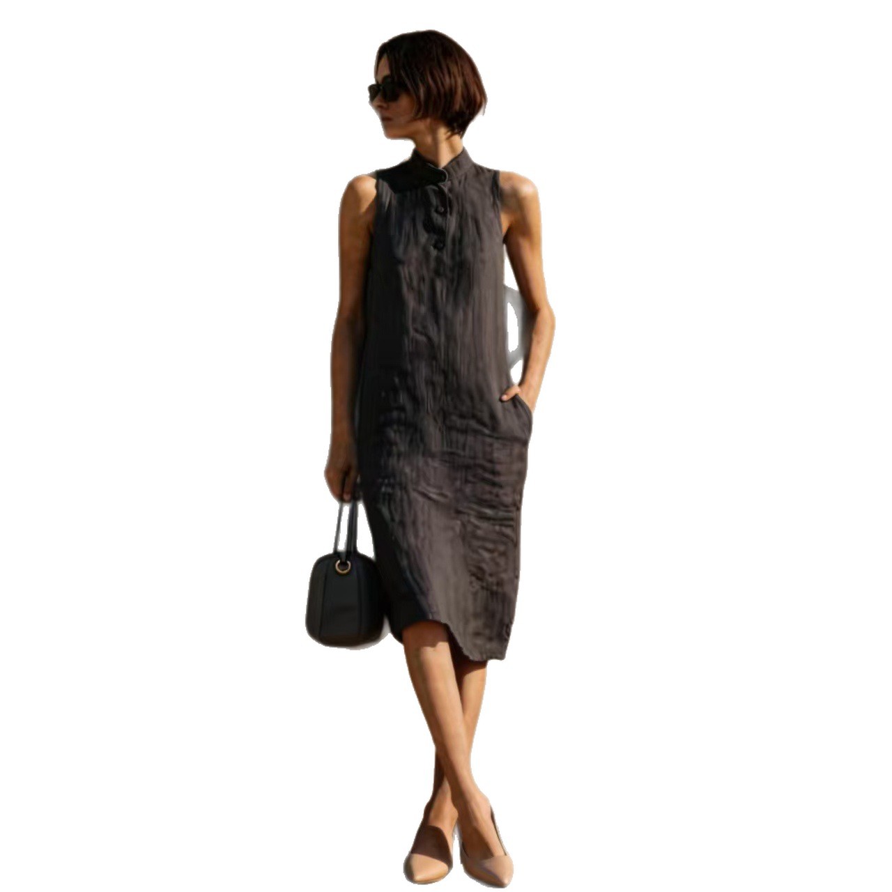 Solid-color Loose Sleeveless Dress