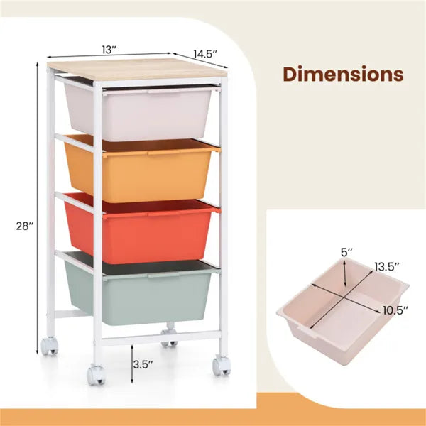 wer Rolling Storage Cart, Mobile Utility Organizer With MDF Wooden Top (Macaron)4-Dra