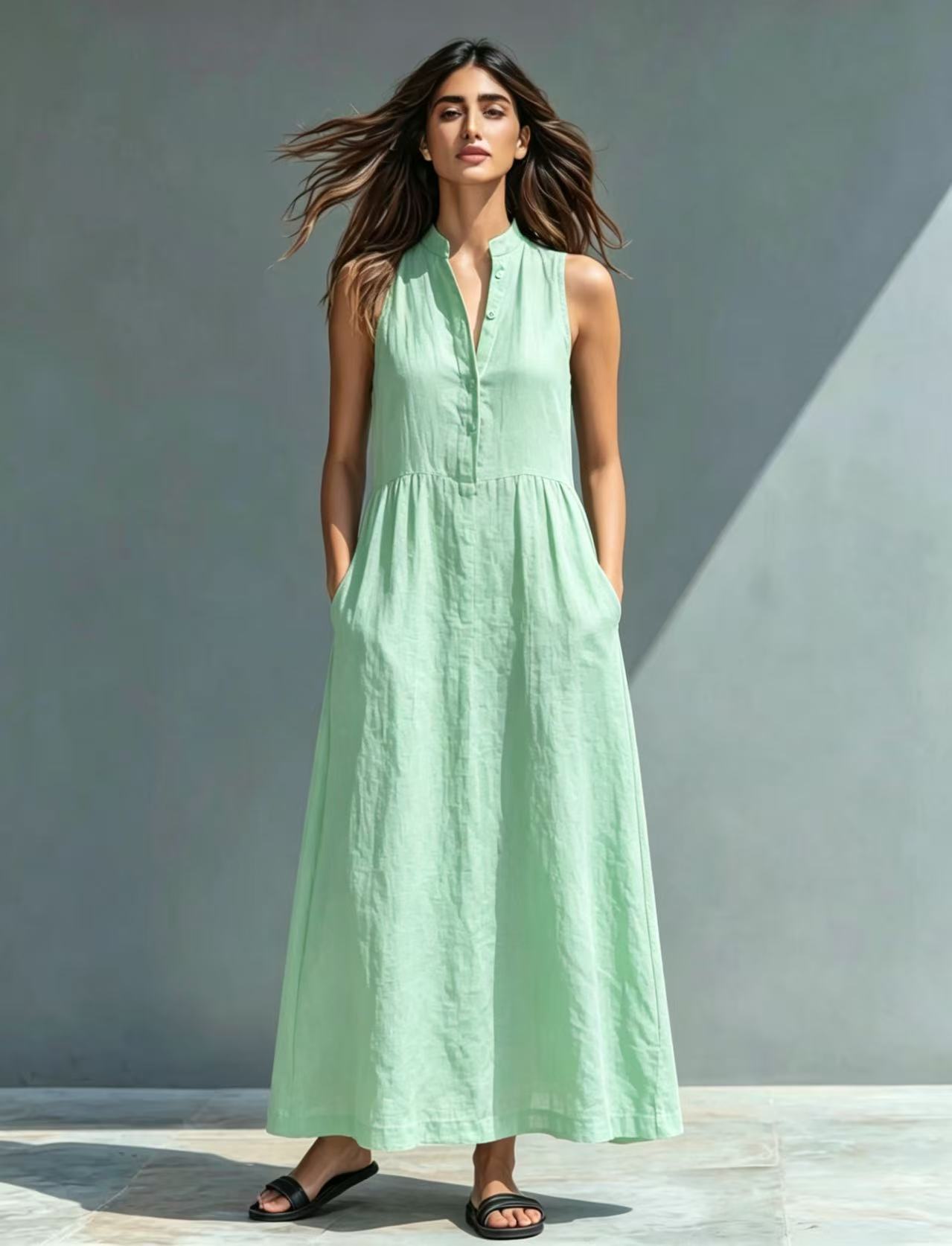 Resort-style Stand-collar Maxi Dress