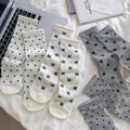 Coquette Polka Dot & Bow Print Crew Socks, Ruffle Cuff Knit Socks, Women's Sweet Casual Socks For Everyday & Preppy Style