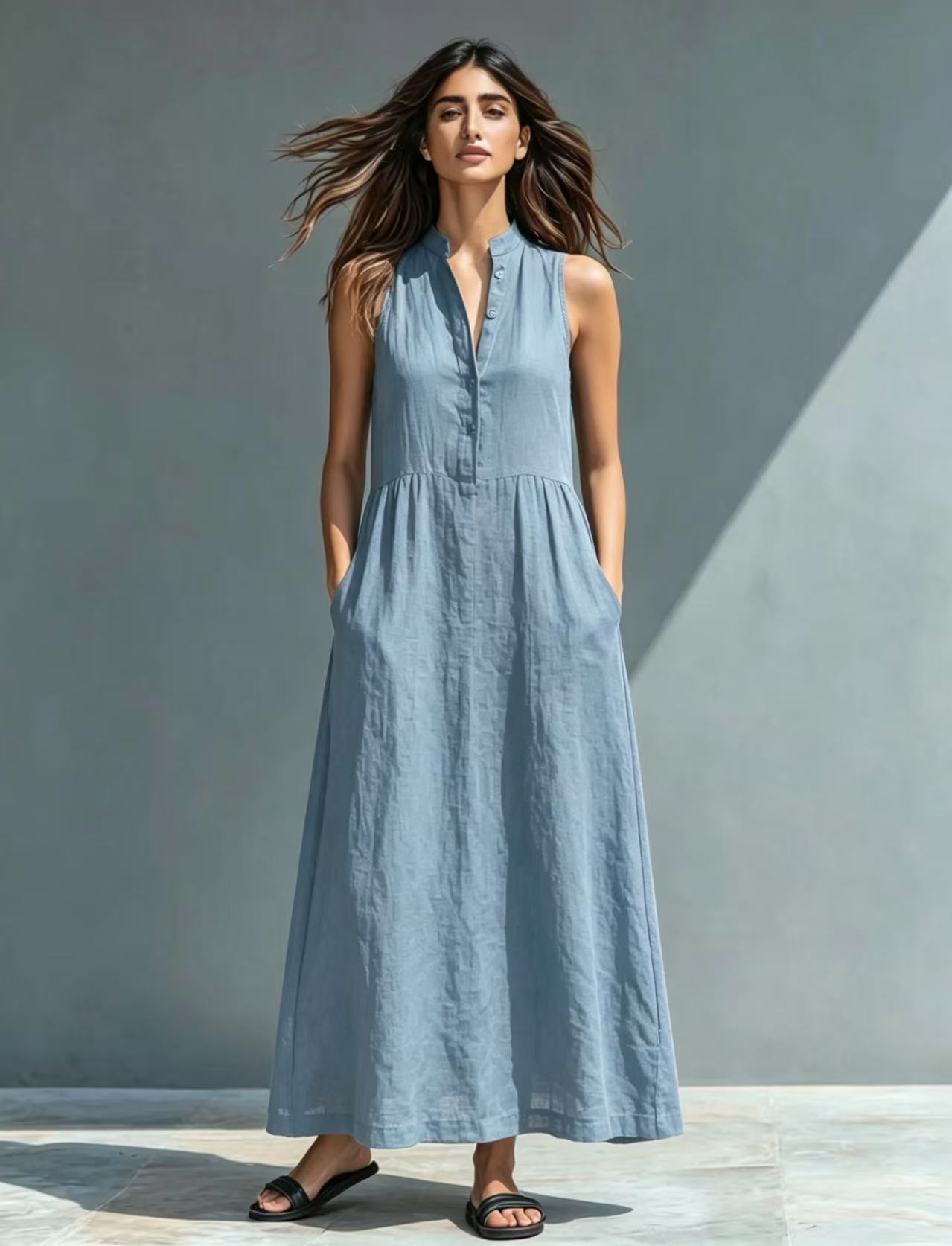 Resort-style Stand-collar Maxi Dress
