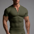 Slim Fit Short-sleeved Shirts Summer V-neck Button T-shirt Men's Clothing