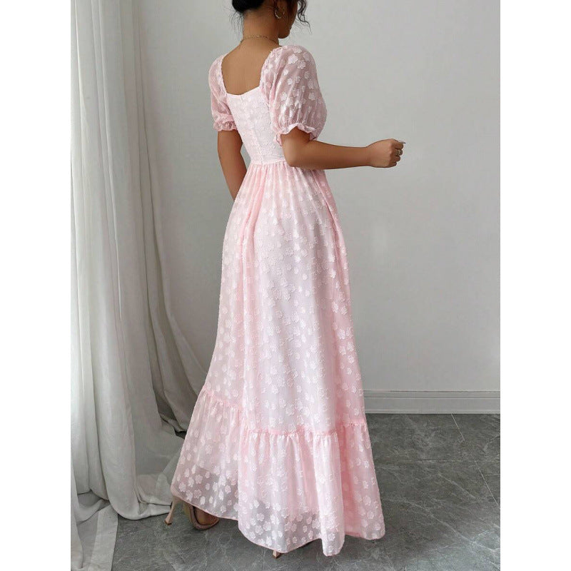 Women's Solid Color Casual Waist-cinching Jacquard Dress