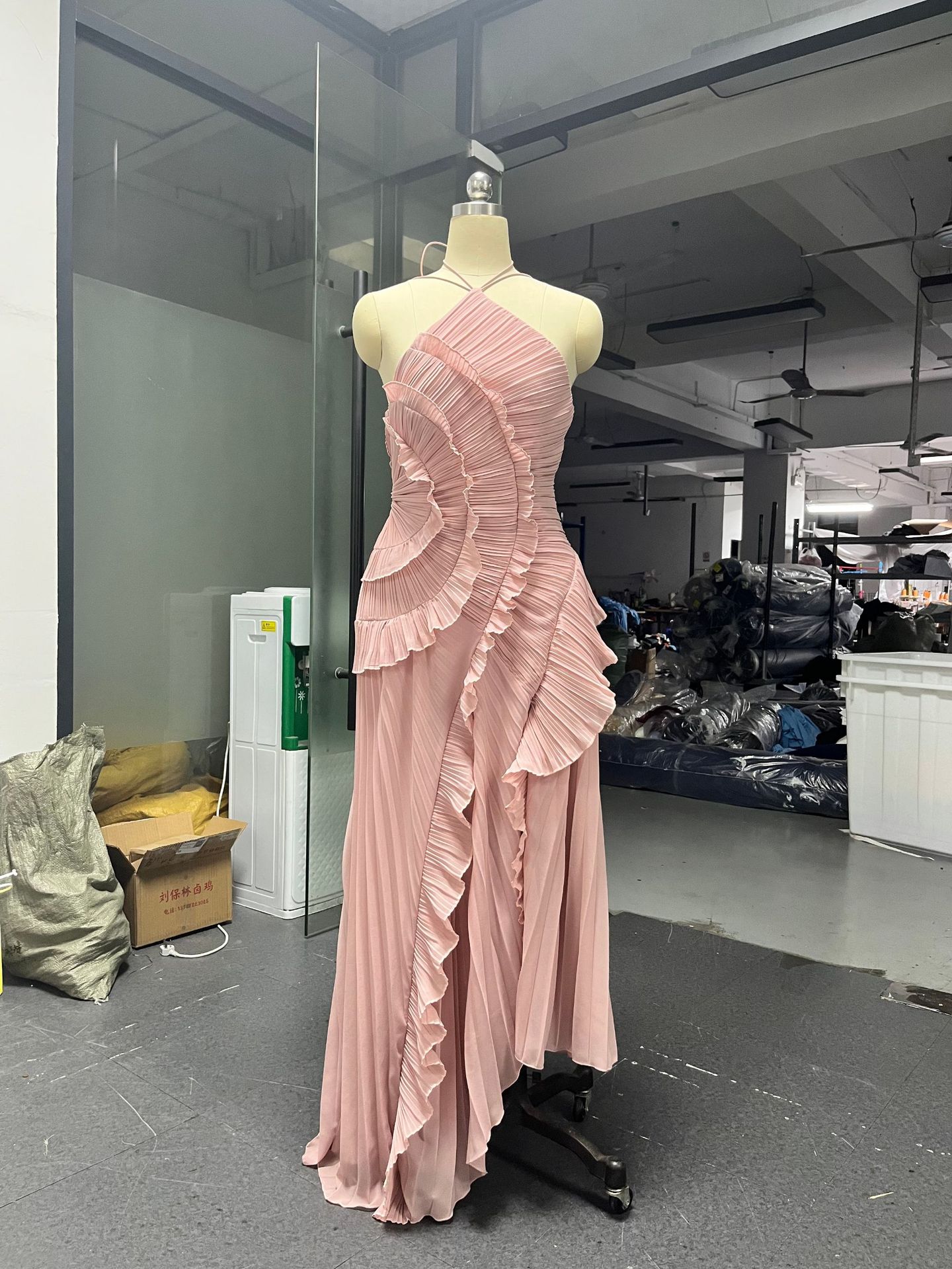 Ruffled Pleated Halterneck Dress Summer Irregular Hem Dresses Party Club Evening Gown Clothing