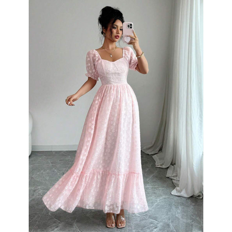 Women's Solid Color Casual Waist-cinching Jacquard Dress