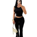 Womens Solid-Colored Sleeveless Top And Bodycon Hip-Hugging Pants Set