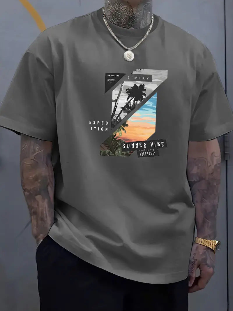 Camiseta de punto de seda helada con bloques de color para hombre