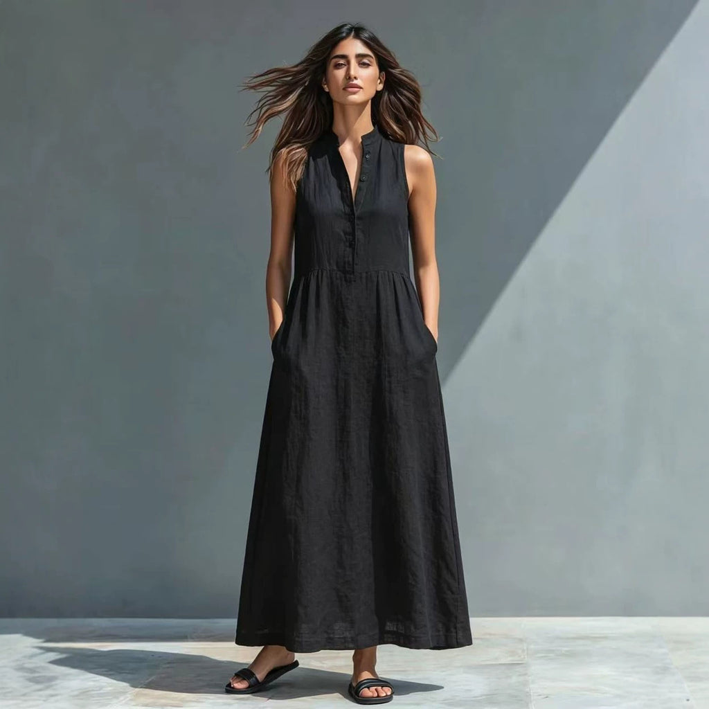 Resort-style Stand-collar Maxi Dress
