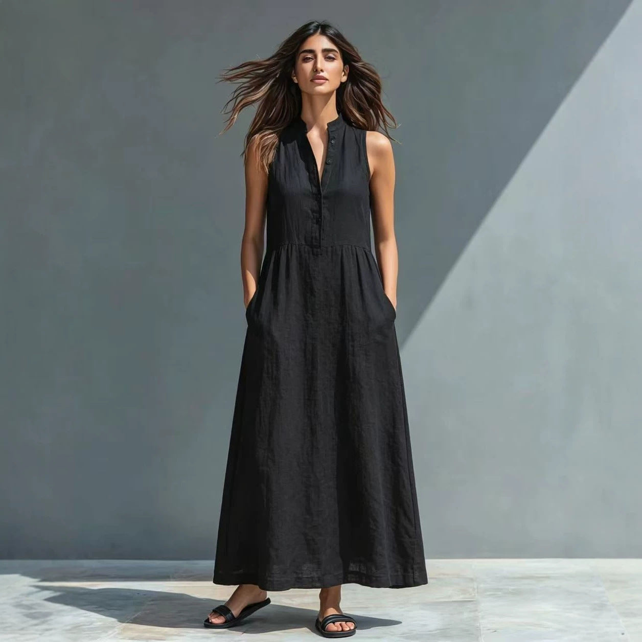 Resort-style Stand-collar Maxi Dress