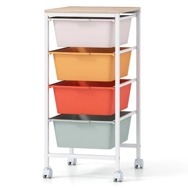 wer Rolling Storage Cart, Mobile Utility Organizer With MDF Wooden Top (Macaron)4-Dra