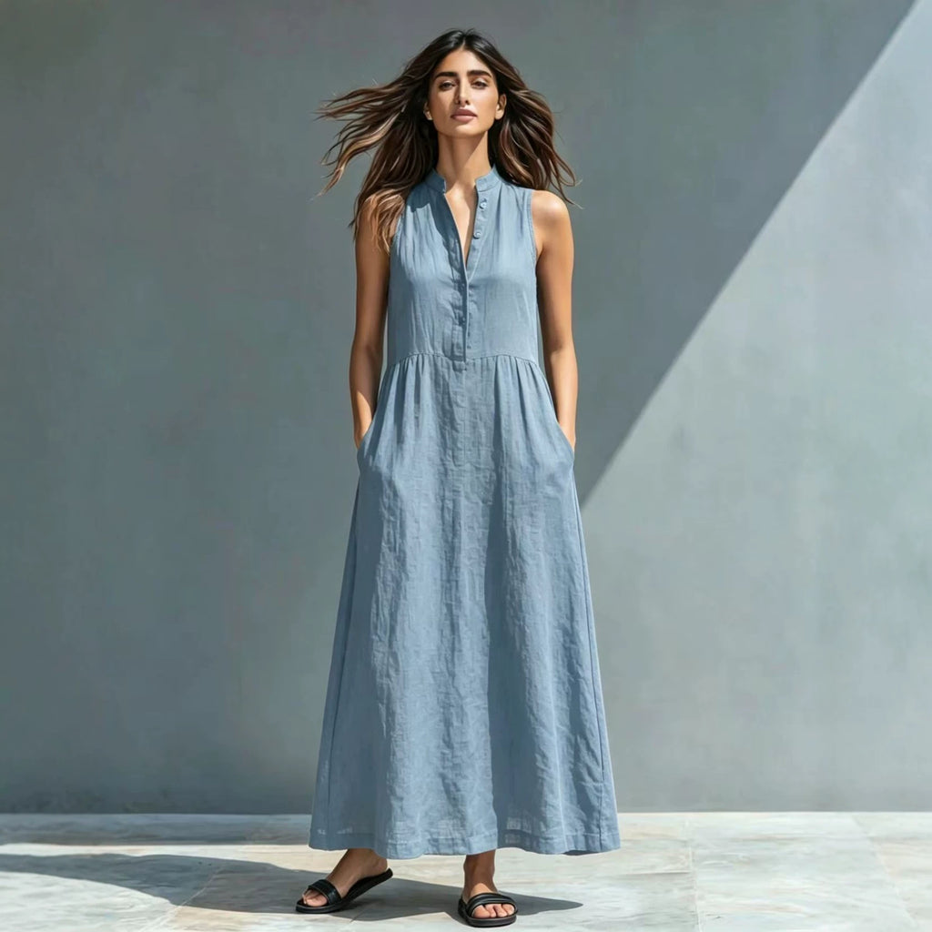 Resort-style Stand-collar Maxi Dress