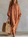 Linen V-neck Three-Quarter Sleeve Kaftan Long-Sleeve Womens