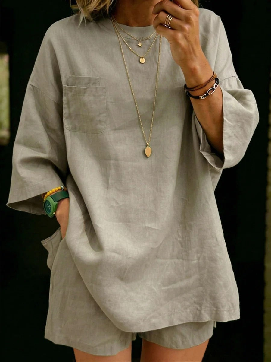 Women's Loose-fitting Short-sleeve And Shorts Set