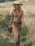 Western Cowboy-style Dress Vintage Tassel Design Sleeveless