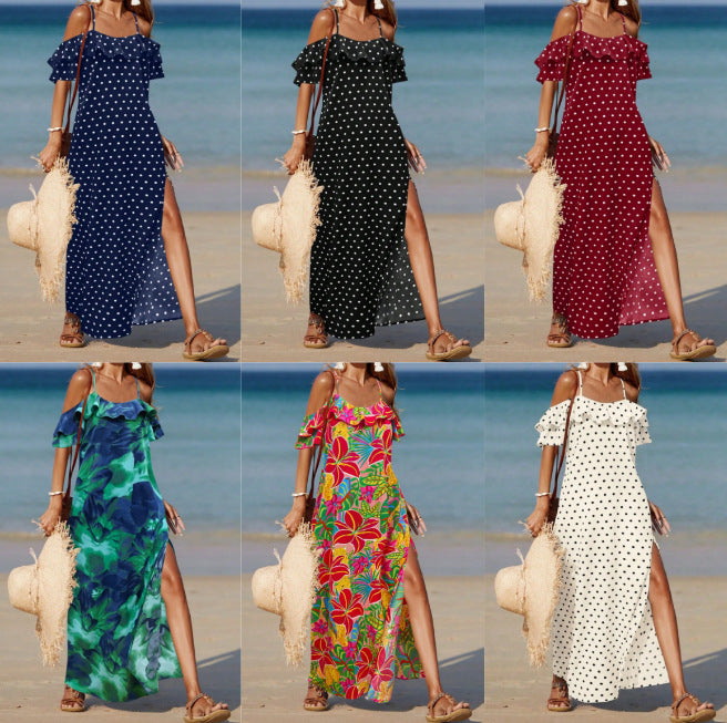 Summer Off-the-Shoulder French-style Polka Dot Dress For Women