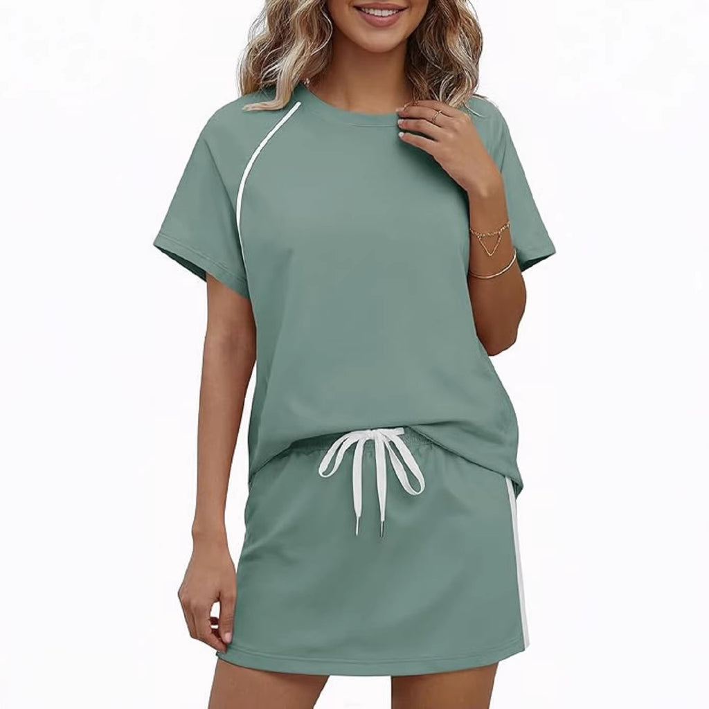 Round-neck Short-sleeve Drawstring Athletic Casual Fashion Set