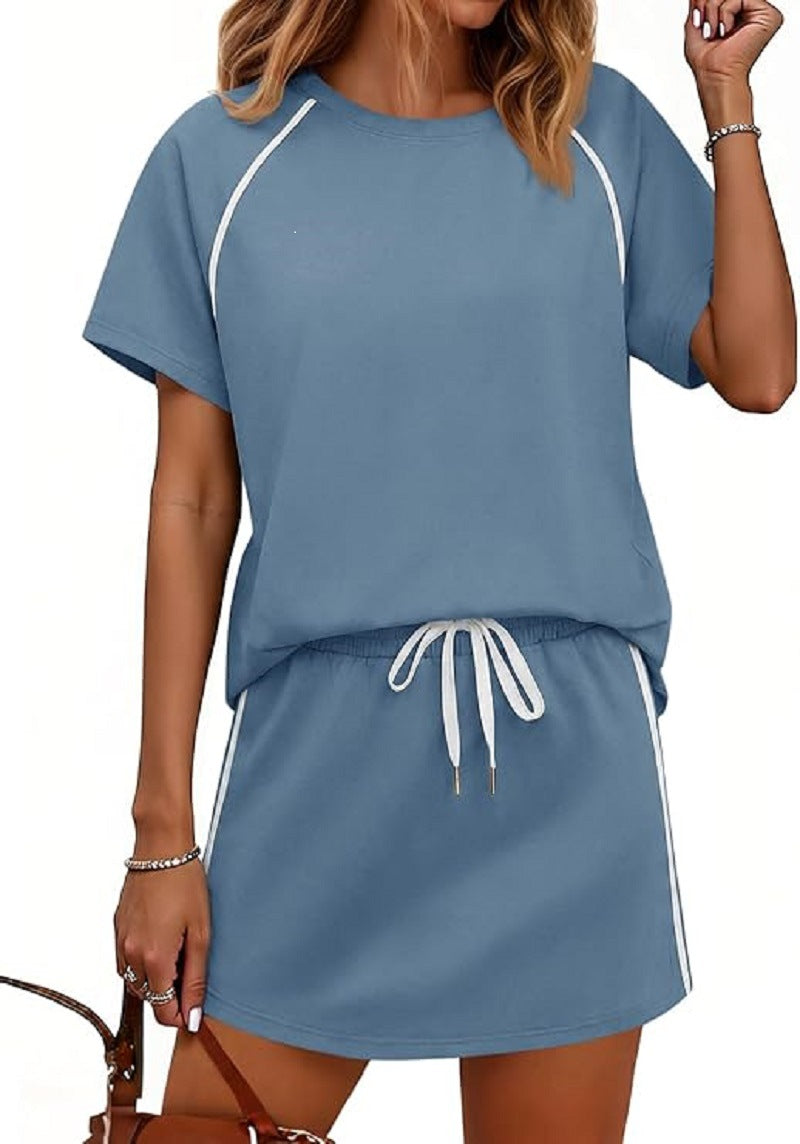 Round-neck Short-sleeve Drawstring Athletic Casual Fashion Set