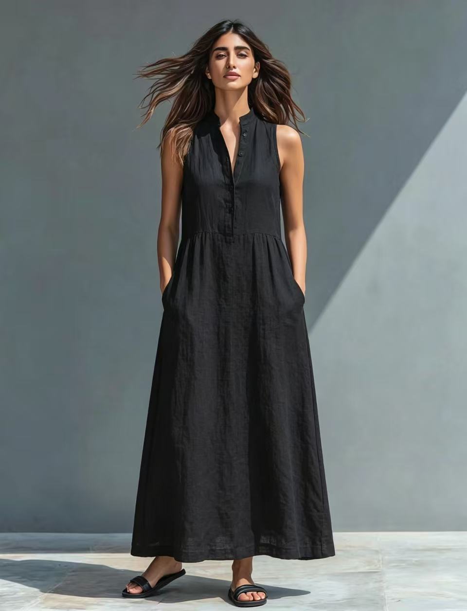 Resort-style Stand-collar Maxi Dress